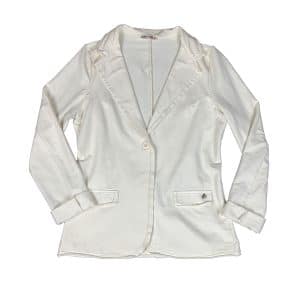 Blazer de felpa blanco roto con los bordes sin costura y bolsillos decorativos