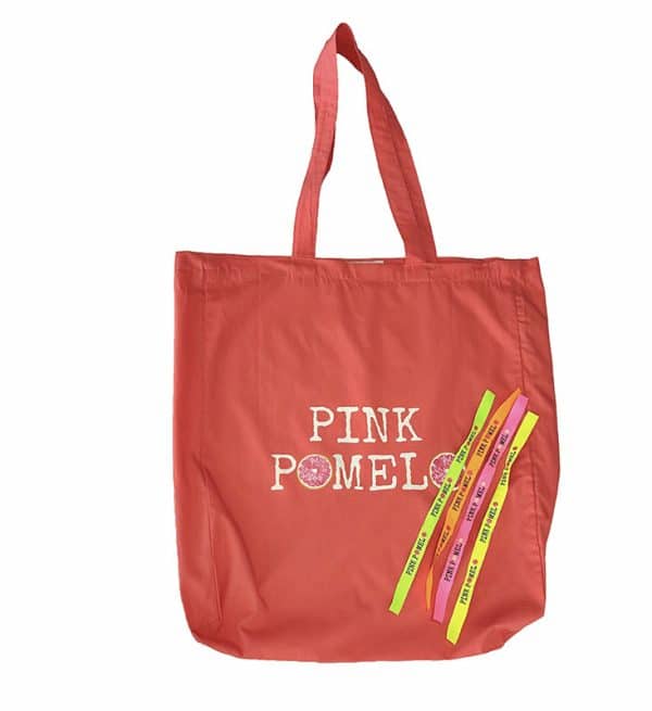 tote bag coral con 4 pulseras de tela pink