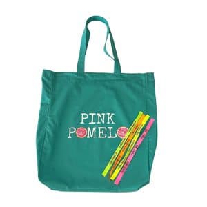 tote bag verde wasabi con 4 pulseras de tela pink pomelo