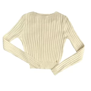 top de canalé beige con mangas largas y largo a la cintura