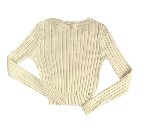 top de canalé beige con mangas largas y largo a la cintura